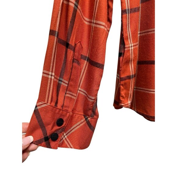 Sanctuary Women Large Plaid Orange Pocket Boyfriend Shirt Top Button NWT - Picture 7 of 10